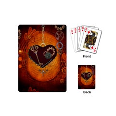 Steampunk, Heart With Gears, Dragonfly And Clocks Playing Cards (mini)  by FantasyWorld7