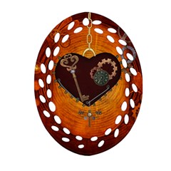 Steampunk, Heart With Gears, Dragonfly And Clocks Oval Filigree Ornament (two Sides) by FantasyWorld7