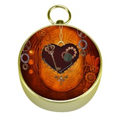 Steampunk, Heart With Gears, Dragonfly And Clocks Gold Compasses by FantasyWorld7