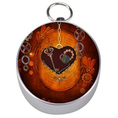 Steampunk, Heart With Gears, Dragonfly And Clocks Silver Compasses by FantasyWorld7