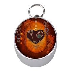 Steampunk, Heart With Gears, Dragonfly And Clocks Mini Silver Compasses by FantasyWorld7