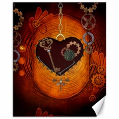 Steampunk, Heart With Gears, Dragonfly And Clocks Canvas 11  X 14   by FantasyWorld7