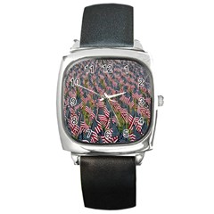 Repetition Retro Wallpaper Stripes Square Metal Watch by BangZart