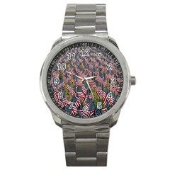 Repetition Retro Wallpaper Stripes Sport Metal Watch by BangZart