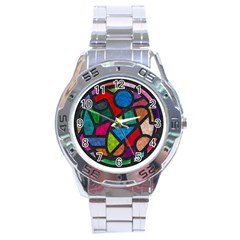 Stained Glass Color Texture Sacra Stainless Steel Analogue Watch by BangZart