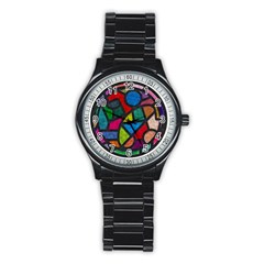 Stained Glass Color Texture Sacra Stainless Steel Round Watch by BangZart