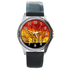 Sunset Abendstimmung Round Metal Watch by BangZart