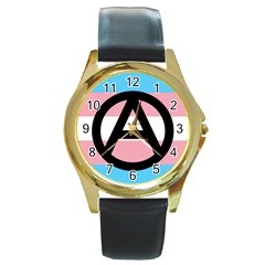 Anarchist Pride Round Gold Metal Watch by TransPrints