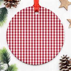 Usa Flag Red Blood Large Gingham Check Round Ornament (two Sides) by PodArtist