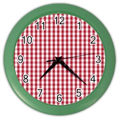 Usa Flag Red Blood Large Gingham Check Color Wall Clocks by PodArtist