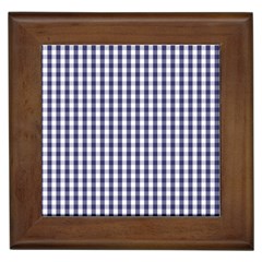 Usa Flag Blue Large Gingham Check Plaid  Framed Tiles by PodArtist