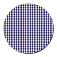 Usa Flag Blue Large Gingham Check Plaid  Round Mousepads by PodArtist