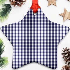 Usa Flag Blue Large Gingham Check Plaid  Ornament (star) by PodArtist