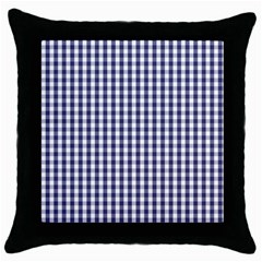 Usa Flag Blue Large Gingham Check Plaid  Throw Pillow Case (black) by PodArtist