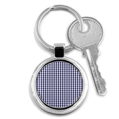 Usa Flag Blue Large Gingham Check Plaid  Key Chains (round)  by PodArtist