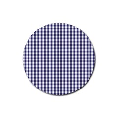 Usa Flag Blue Large Gingham Check Plaid  Rubber Round Coaster (4 Pack)  by PodArtist