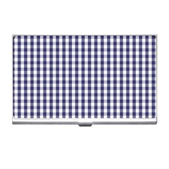 Usa Flag Blue Large Gingham Check Plaid  Business Card Holders by PodArtist