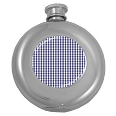 Usa Flag Blue Large Gingham Check Plaid  Round Hip Flask (5 Oz)