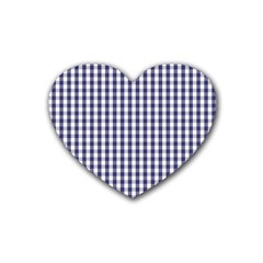 Usa Flag Blue Large Gingham Check Plaid  Rubber Coaster (heart)  by PodArtist