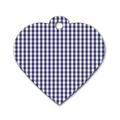 Usa Flag Blue Large Gingham Check Plaid  Dog Tag Heart (one Side)