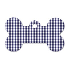 Usa Flag Blue Large Gingham Check Plaid  Dog Tag Bone (two Sides)