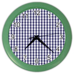 Usa Flag Blue Large Gingham Check Plaid  Color Wall Clocks by PodArtist