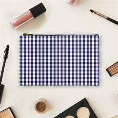 Usa Flag Blue Large Gingham Check Plaid  Cosmetic Bag (medium)  by PodArtist