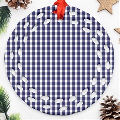 Usa Flag Blue Large Gingham Check Plaid  Round Filigree Ornament (two Sides) by PodArtist