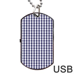 Usa Flag Blue Large Gingham Check Plaid  Dog Tag Usb Flash (one Side) by PodArtist