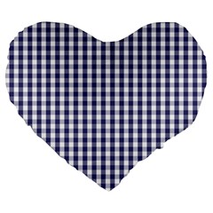 Usa Flag Blue Large Gingham Check Plaid  Large 19  Premium Heart Shape Cushions by PodArtist