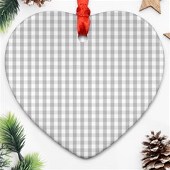 Christmas Silver Gingham Check Plaid Heart Ornament (two Sides) by PodArtist