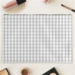 Christmas Silver Gingham Check Plaid Cosmetic Bag (XXL)  Front