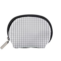 Christmas Silver Gingham Check Plaid Accessory Pouches (small)  by PodArtist