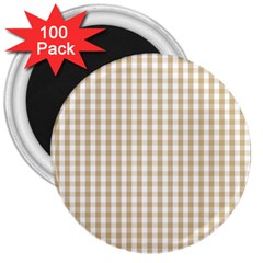 Christmas Gold Large Gingham Check Plaid Pattern 3  Magnets (100 Pack)