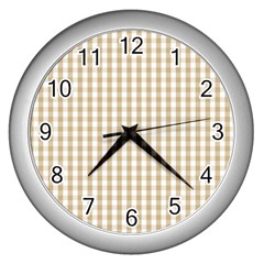 Christmas Gold Large Gingham Check Plaid Pattern Wall Clocks (silver) 