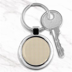 Christmas Gold Large Gingham Check Plaid Pattern Key Chains (round)  by PodArtist