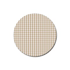 Christmas Gold Large Gingham Check Plaid Pattern Rubber Round Coaster (4 Pack) 