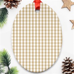 Christmas Gold Large Gingham Check Plaid Pattern Oval Ornament (two Sides) by PodArtist