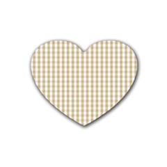 Christmas Gold Large Gingham Check Plaid Pattern Rubber Coaster (heart)  by PodArtist