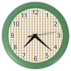 Christmas Gold Large Gingham Check Plaid Pattern Color Wall Clocks by PodArtist