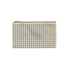 Christmas Gold Large Gingham Check Plaid Pattern Cosmetic Bag (small)  by PodArtist