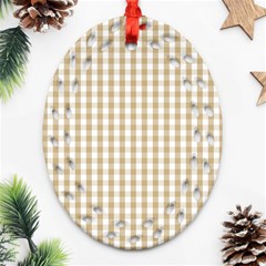 Christmas Gold Large Gingham Check Plaid Pattern Ornament (oval Filigree)