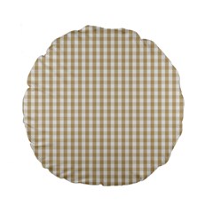 Christmas Gold Large Gingham Check Plaid Pattern Standard 15  Premium Flano Round Cushions by PodArtist