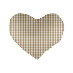 Christmas Gold Large Gingham Check Plaid Pattern Standard 16  Premium Flano Heart Shape Cushions