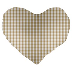 Christmas Gold Large Gingham Check Plaid Pattern Large 19  Premium Flano Heart Shape Cushions