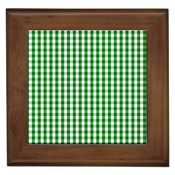 Christmas Green Velvet Large Gingham Check Plaid Pattern Framed Tiles