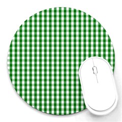 Christmas Green Velvet Large Gingham Check Plaid Pattern Round Mousepads