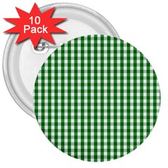 Christmas Green Velvet Large Gingham Check Plaid Pattern 3  Buttons (10 Pack) 