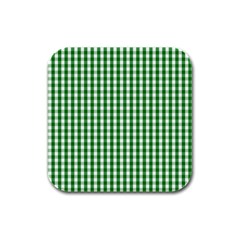 Christmas Green Velvet Large Gingham Check Plaid Pattern Rubber Square Coaster (4 Pack) 