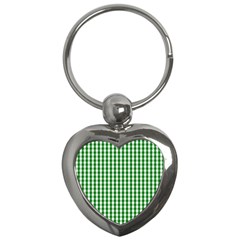 Christmas Green Velvet Large Gingham Check Plaid Pattern Key Chains (heart)  by PodArtist